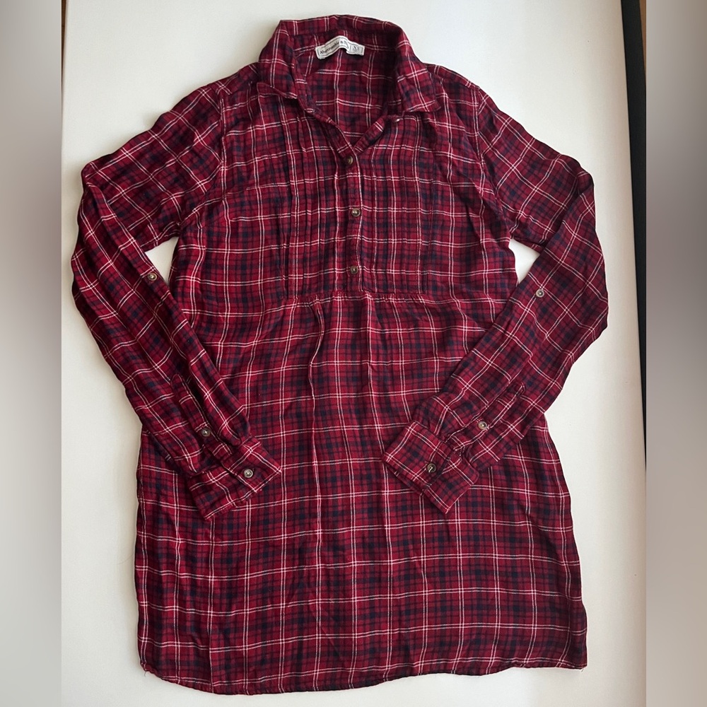 Y2K Abercrombie & Fitch babydoll lightweight Flannel shirt dress size XS